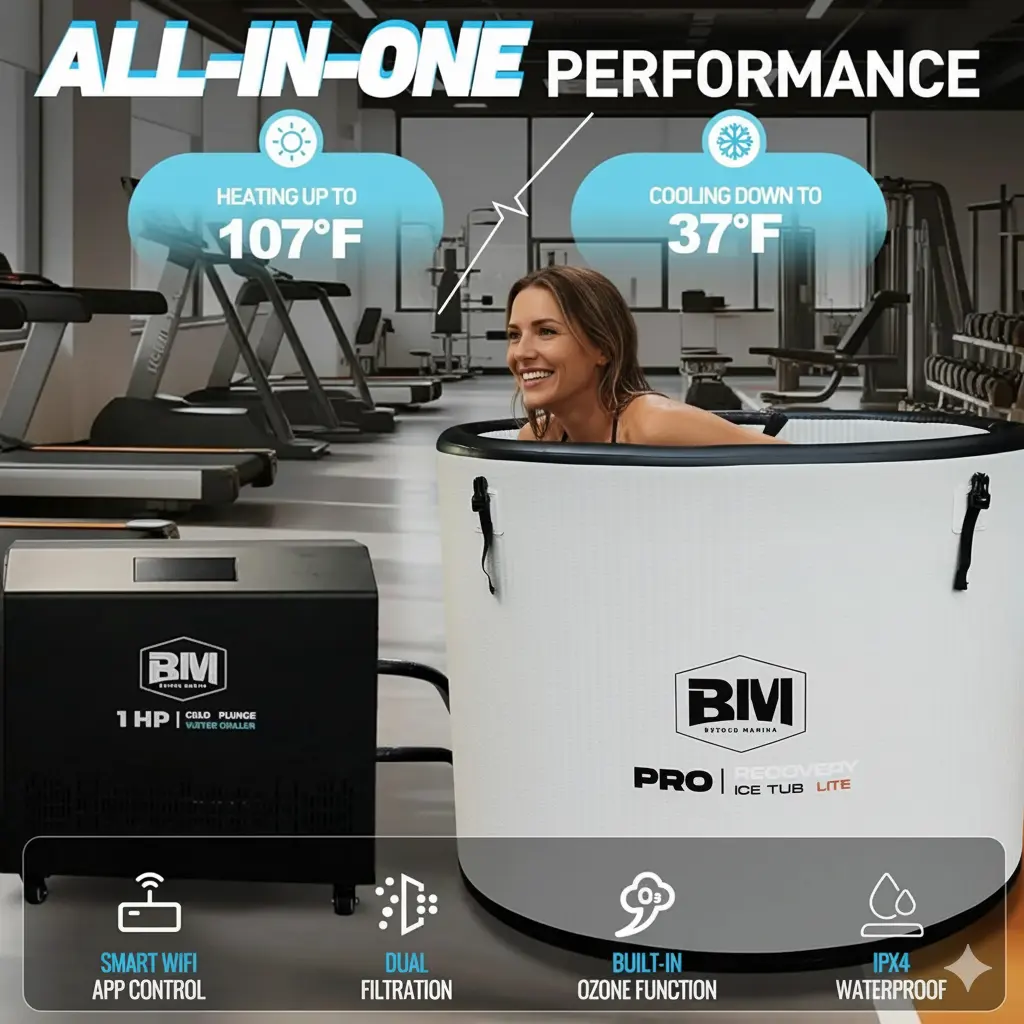 Premium 1HP WiFi cold plunge system with smart controls and dual-mode operation
