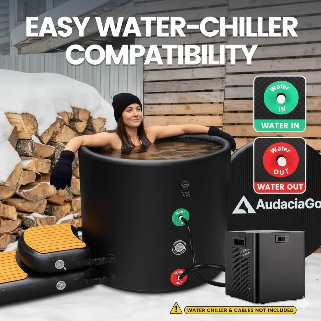 XXL ice bath bundle including insulated lid, step stool, and accessories